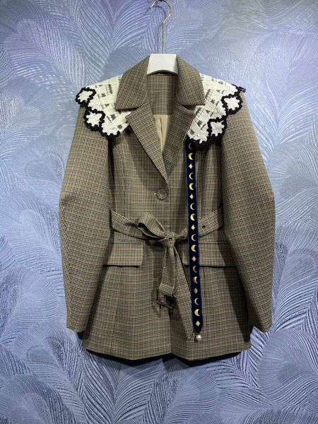 

2022 spring new style lapel with belt medium length coat, Black;brown