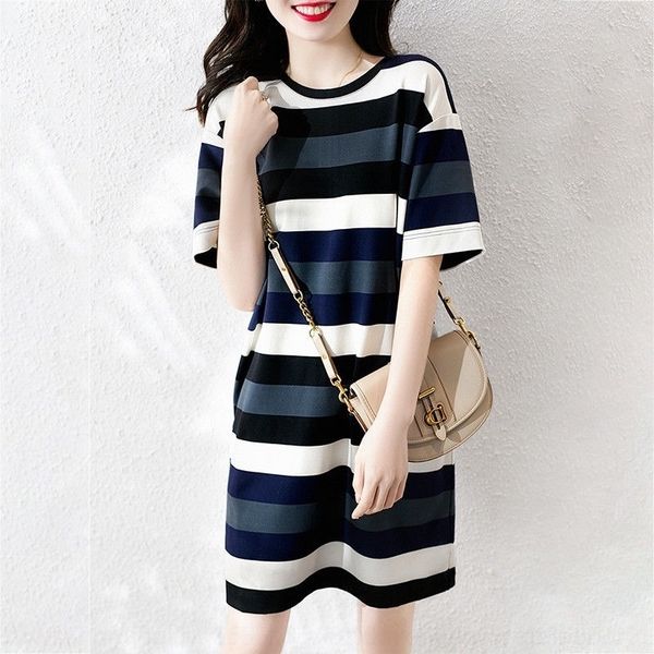 

2d7 summerlarge short sleeve t-shirt skirt women's korean loose and versatile print plus size es dresst-shirt dress women's wear