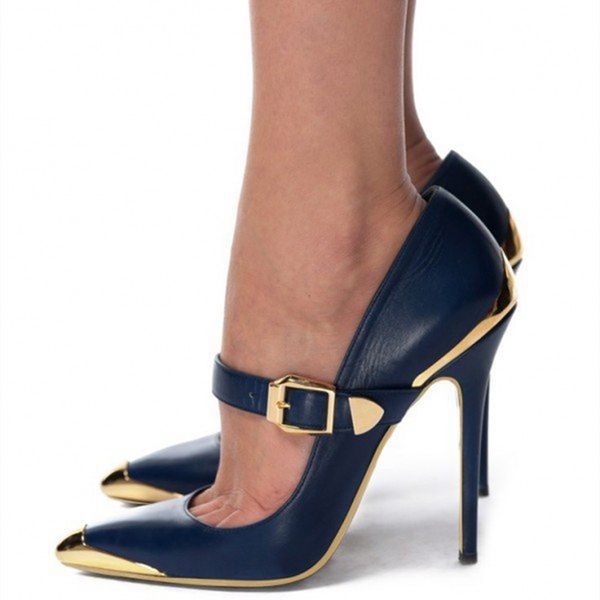 

dress shoes navy and gold leather woman high metal stiletto heels 12cm vintage mary jane women office pumps si 81n7, Black