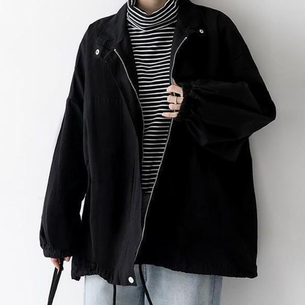 

women's jackets 2021 autumn jacket fashion korean baseball harajuku long coat women streetwear gothic windbreaker, Black;brown