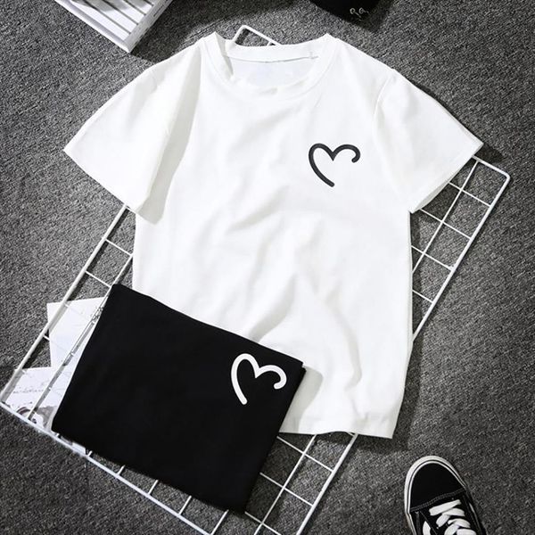 

zogankin heart shaped print women t shirt black tees girls plus sizeshort sleeve ladies summer fashion clothing, White