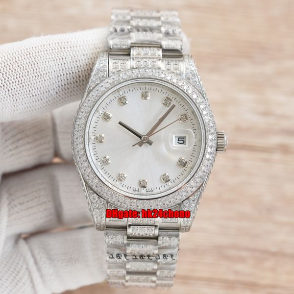 

4 styles luxury watches 41mm datejust iced out full diamond cal.3255 automatic mens watch silver dial 904l steel bracelet gents wristwatches, Slivery;brown