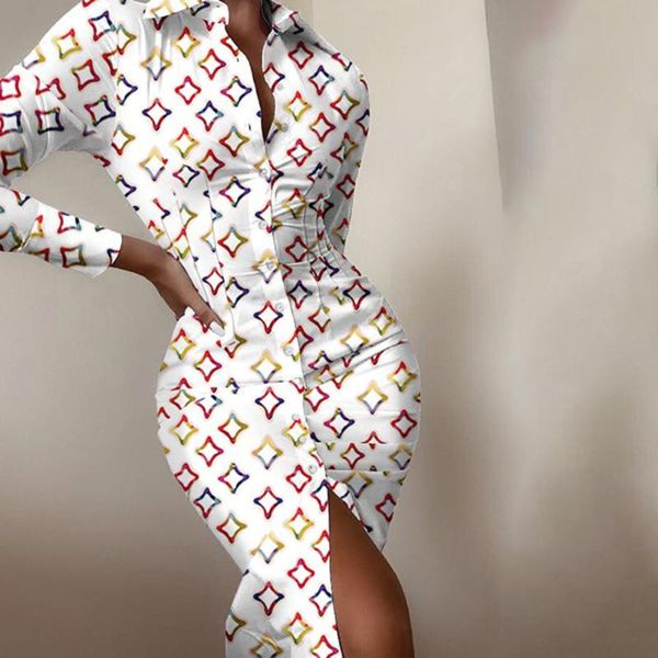 

casual dresses 2021 fall fashion print slim shirt autumn dress elegant, Black;gray