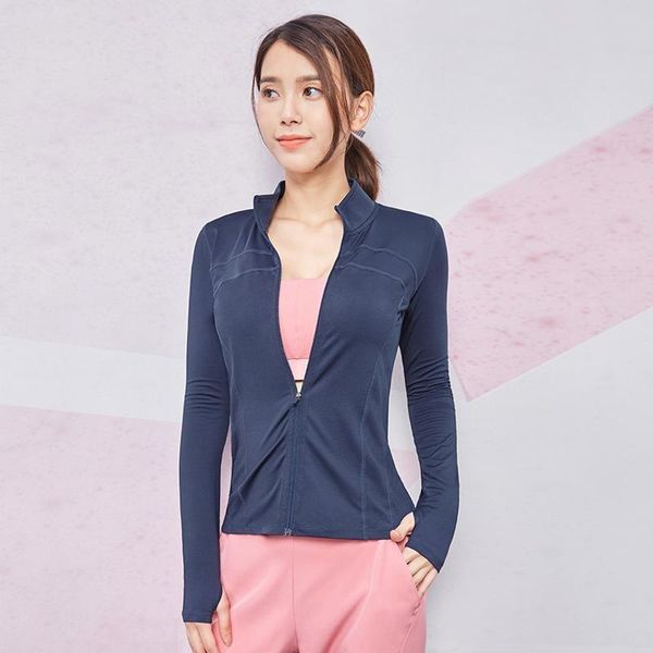 

yoga outfit crop clothes women's breathable sports coat running fast dry tight gym collar suit mujer camisetas