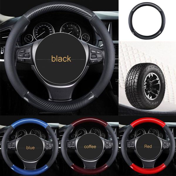 

steering wheel covers car carbon fiber leather 4 colors universal auto steering-covers cases handlebar cover accessories