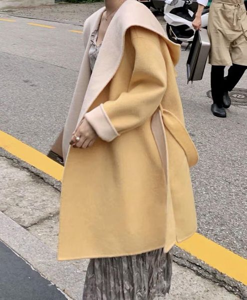 

women's jackets with double hood cashmere wool woman candy coat girl outwear women s winter temperament casual, Black;brown