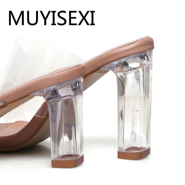 

slippers transparent heel pvc slipper peep toe crystal 7cm 9cm high heels slip on mules lady summer sandals fashion mhu03 muyisexi, Black