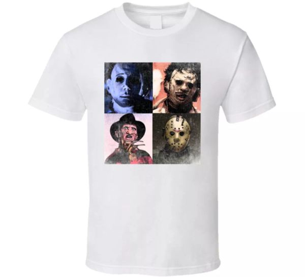 

jason freddy leatherface michael myers horror movie parody fan t shirt, White;black