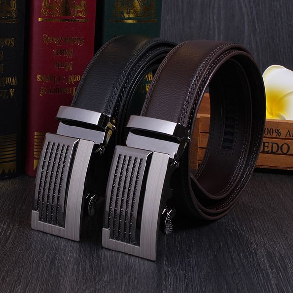 

new business two layer cow leather automatic buckle men's belt, Silver