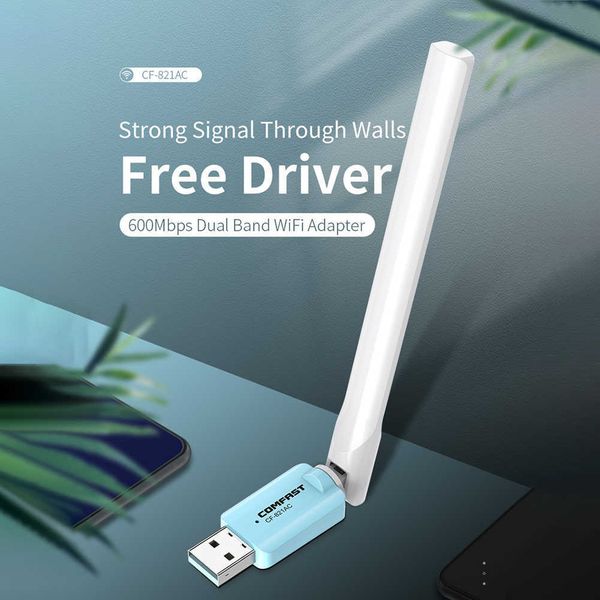Adattatore WiFi Drivefree 600M 2.4 + 5.8GHz Interfaccia USB 2.0 Antenna Dual Band Network Card Dongle Installazione automatica