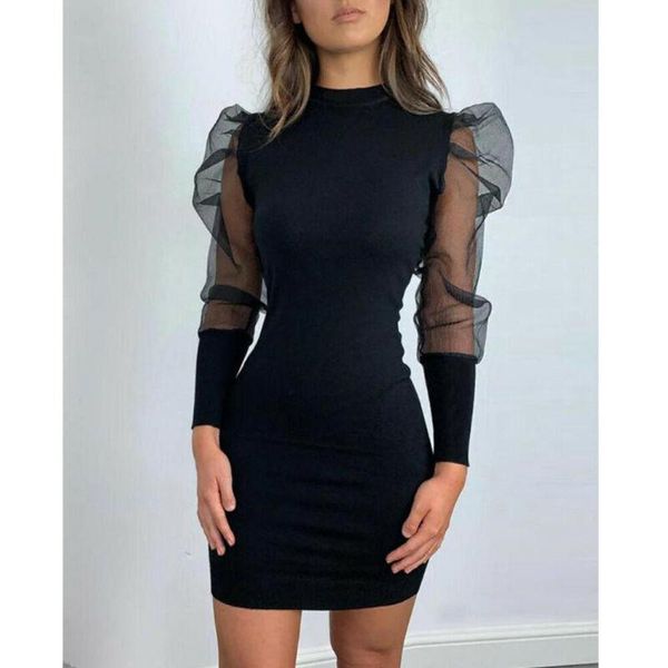 

women winter slim solid puff long sleeve o-neck sweater bodycon party cocktail knitted mini jumper dress stretch casual dresses, Black;gray