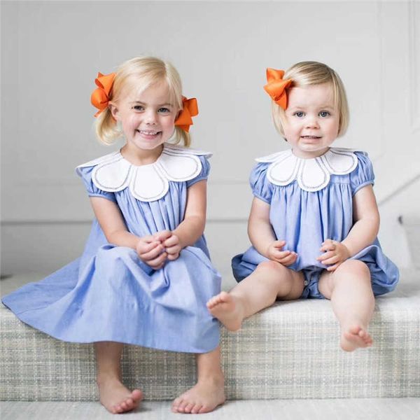 Mädchen süßes Sommerkleid für Kleinkind Kinder Baumwolle Outfit Junge Baby Overall Schwester Bruder Kleidung Mädchen ärmellose rosa Kleider 210615