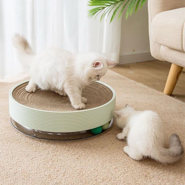

cat toys cats scratch corrugated paper with ball round catnip board nail scraper mat bed toy kitten pad rest pet