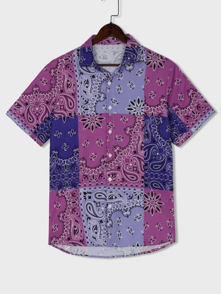 

romwe guys paisley colorblock shirt s7ab#, White;black