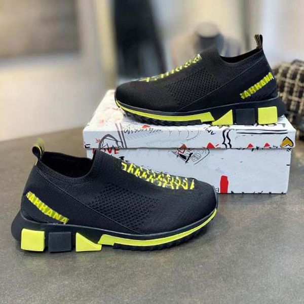 

classic men women luxury designer shoes sneakers upper rubber sole stretch knitted fabric platform casual shoe size35-45 with box, Black