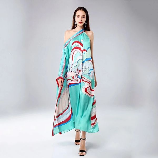 

runway dresses europe and america show print loose personality fashion shoulder dress ul45, Black