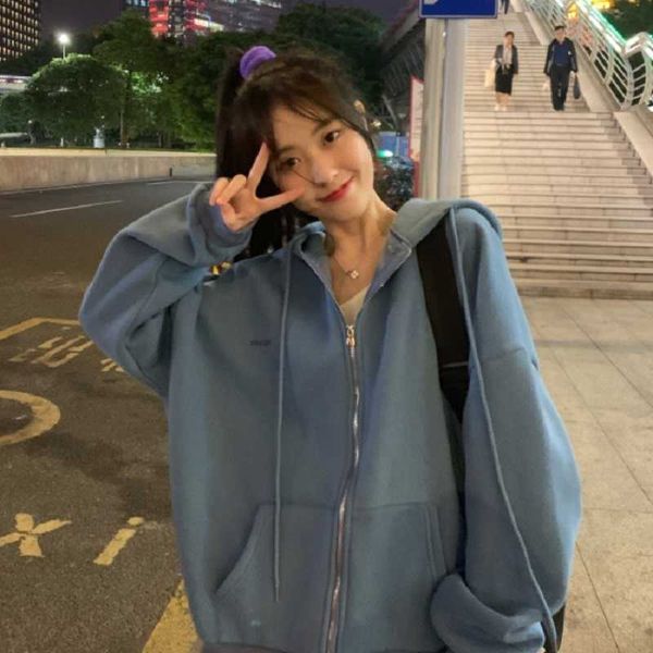 

korea chic winter ulzzang long-sleeved zipper harajuku plus size loose fun day letter ins vintage fashion women's hooded jacket 210608, Black;brown