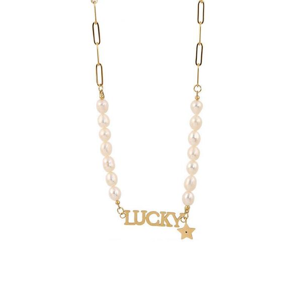 

pendant necklaces potcet korea 2021 fashion trend women's stainless steel pearl lucky necklace geometric retro jewelry, Silver