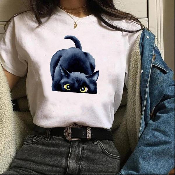 

printing print graphic cat women t shirt watercolor funny pet trend cute fashion clothes lady female womens, White