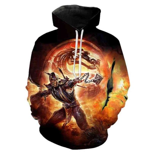 

men's and 3d printed mortal kombat hoodi, women's , harajuku style, hip hop, leisure, fashion, novelty, Black