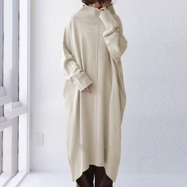 

casual dresses dress 2021 korean grey knitted autumn winter warm female midi robe femme vestiods sweater trutle neck, Black;gray
