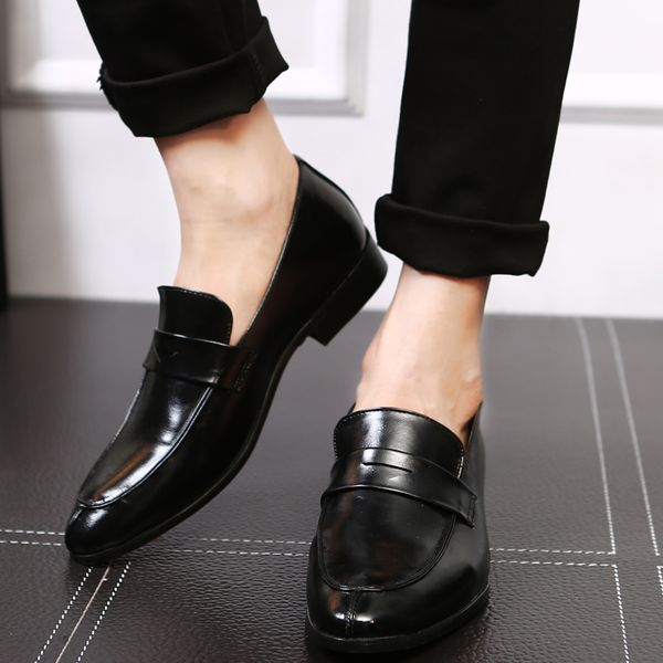

mens dress shoes leather loafers pointy oxford men breathable formal wedding mens shoes luxury brand, Black