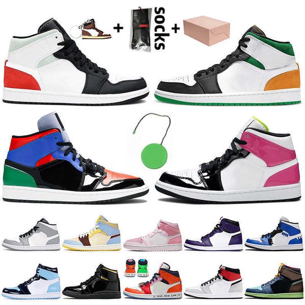 

box ith jumpman 1 1s women mens basketball shoes high og university blue mid oakland multi patent trainers sneakers