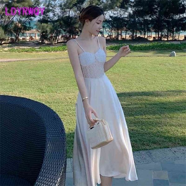 

ldyrwqy dress lace of satin condole belt accepts waist to show thin temperament socialite french v-neck office lady 210416, Black;gray