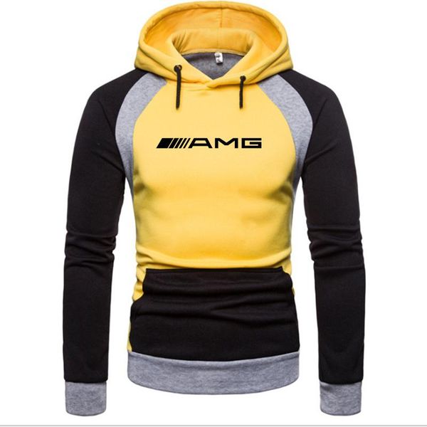 

men's hoodies & sweatshirts men hoodie amg logo print custom made spliced casual high street man pullover hooded 2021 spring autumn mal, Black