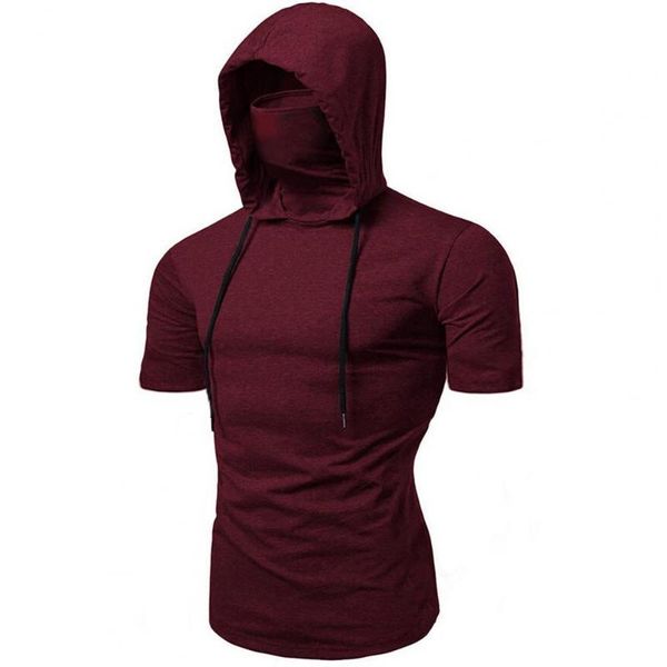 

men's hoodies & sweatshirts shirt face cover solid color drawstring hooded men sports for outdoor, Black
