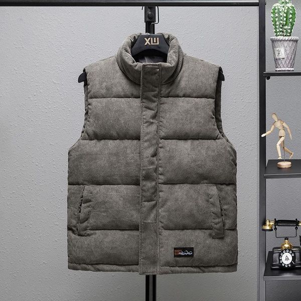 

men's vests men' sleeveless vest jackets winter fashion corduroy male cotton-padded coats men warm waistcoats clothing 5xl, Black;white