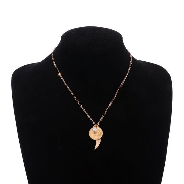 

gold silver color wing coin imitation pearl pendant necklace for women 2021 fashion jewelry clavicle chain short necklaces