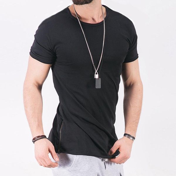 

men's t-shirts men t shirt hip hop streetwear solid color side zipper tshirt summer short sleeve t-shirt tees oversize clothes man, White;black