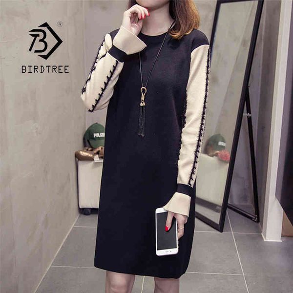

women autumn winter oversize 4xl knitted pullovers sweater dress female loose bottoming knitting dresses d07702r 210416, Black;gray