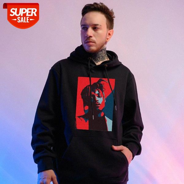 

juice wrld peripheral pattern printing plus velvet sweater black hooded #bo42