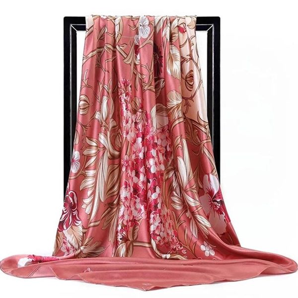

scarves square silk scarf 90*90cm women flowers foulard cheveux soie big bandana hijab head satin shawl, Blue;gray