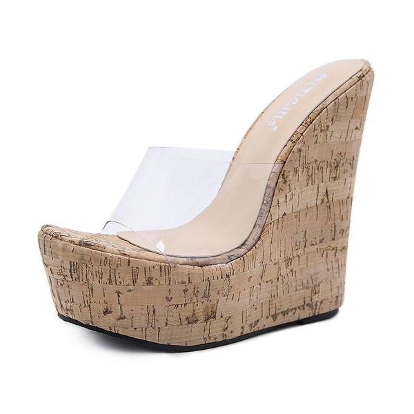 

sandals sondr peep toe transparent women slippers gladiator platform wedge high heels plus size 35-42 clear rome shoes for ltdb, Black