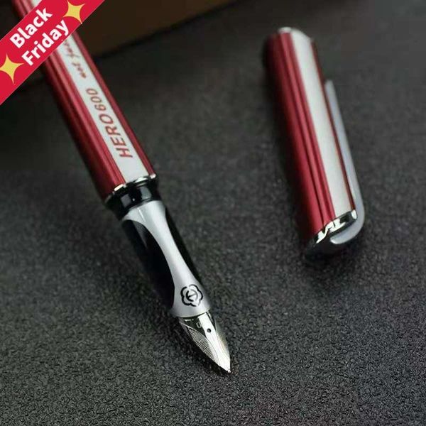 

hero 600 fountain pen metal ink fine nib silver cap stationery office school supplies business writing pens