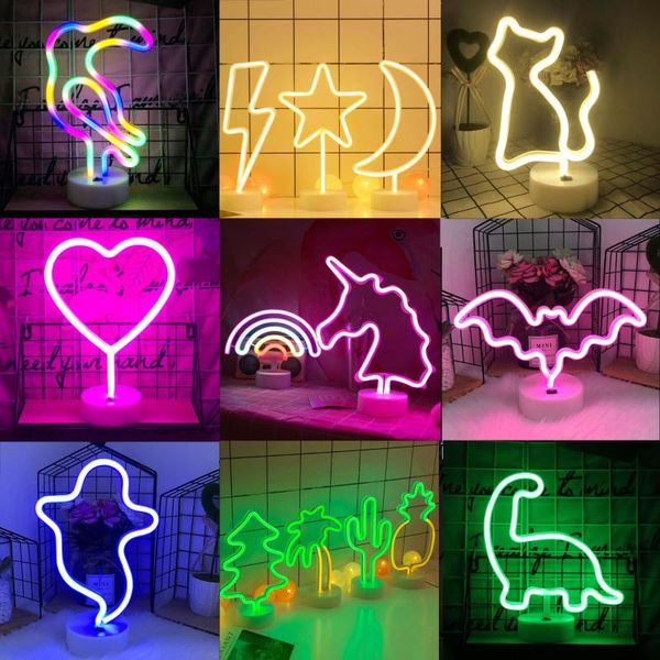 

table lamps decoration base neon light flamingo cactus modeling lamp christmas holiday night