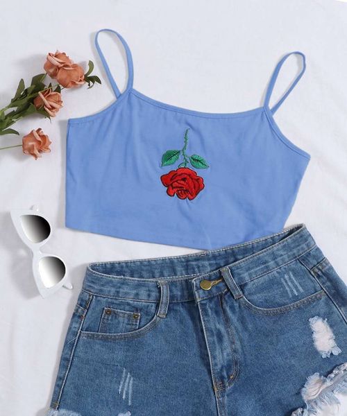 

camisoles fashion vest 2021 women's five color rose embroidery sling, Black;white