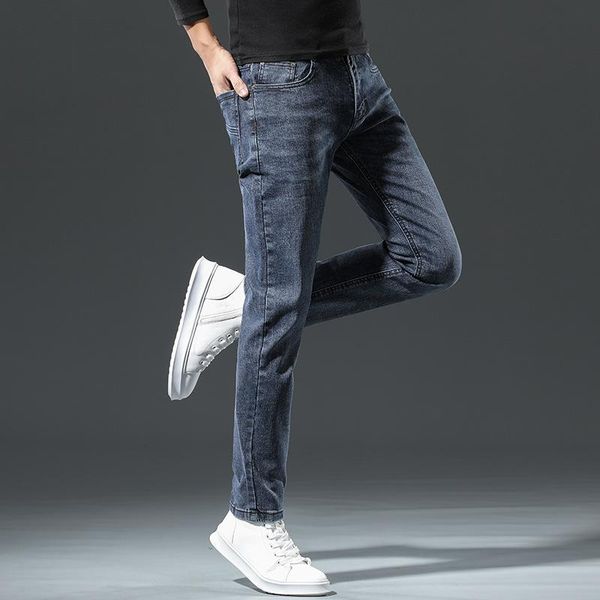 

jeans slim fashion casual youth elastic men's pants, Blue