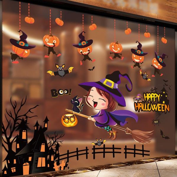 

wall stickers halloween glass diy pumpkin zombie witch bats decals for living room restaurant festival house window decoration