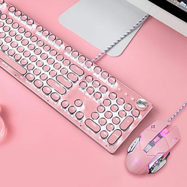 

keys cute girls mechanical keyboard mouse set wired gaming for computer keyboards