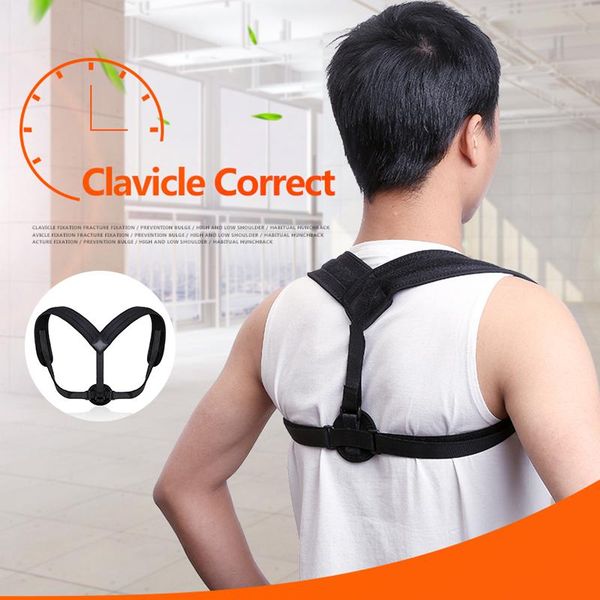 

back suport adjustable shoulder support posture corrector corset spine brace clavicle orthopedic pain belt, Black;blue