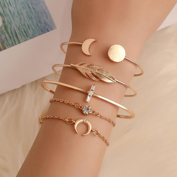 

link, chain 5pcs fashion bracelet golden exquisite alloy women thin jewelry wrist band for woman working dating daily life holiday, Black