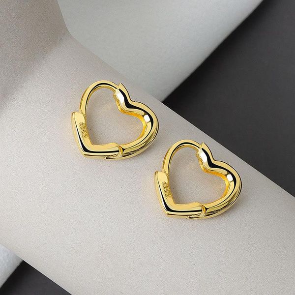 

sterling silver 14k gold piercing heart stud earrings for women femme wedding party pendientes brincos, Golden;silver