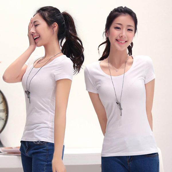 

women's t-shirt 2021 short sleeve slim casual round neck solid color, White