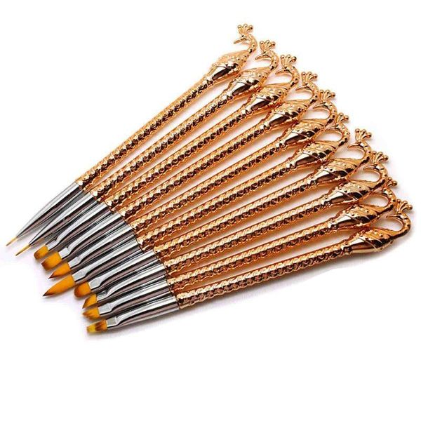 

nail brushes 10pcs uv gel gradient painting pen drawing brush wooden handle manicure art tool, Yellow