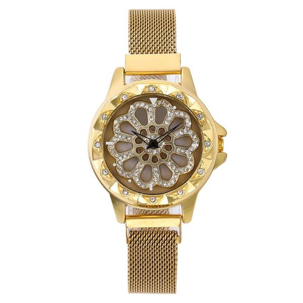 

wristwatches 2021 women watches 360 degree rotation mesh magnet buckle starry sky fashion ladies relogio feminino, Slivery;brown