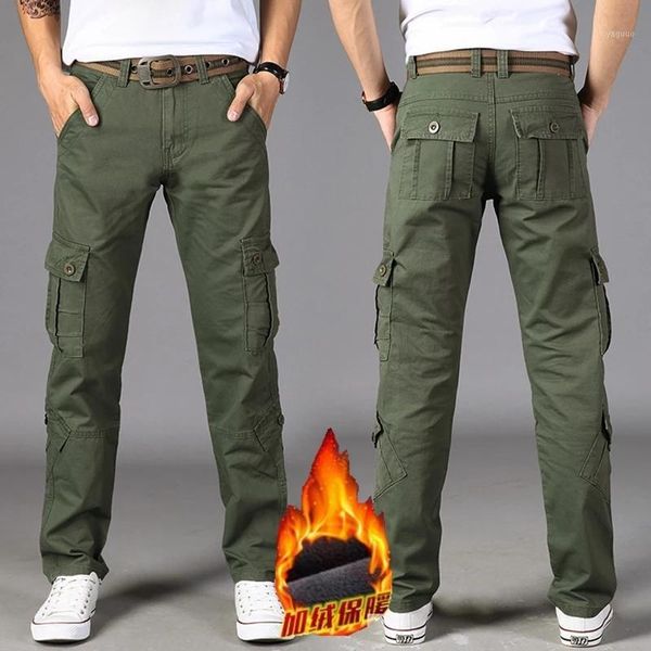 

men's jeans winter fleece thick cargo pants cotton military tactical baggy casual double layer plus velvet warm thermal trousers, Blue